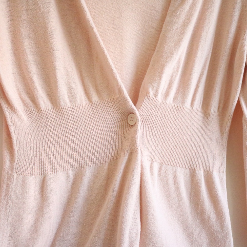 Light Pink Tight Knit Single Button Cardigan - Picture 2 of 5